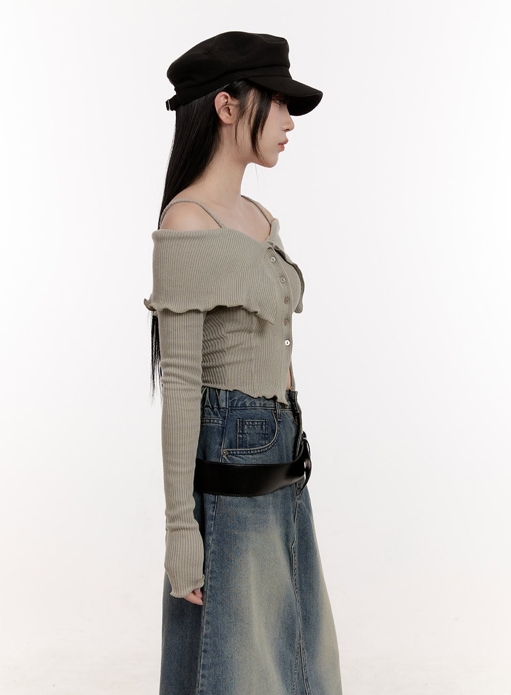 Strapped Off-Shoulder Long-Sleeve Crop Top CJ529