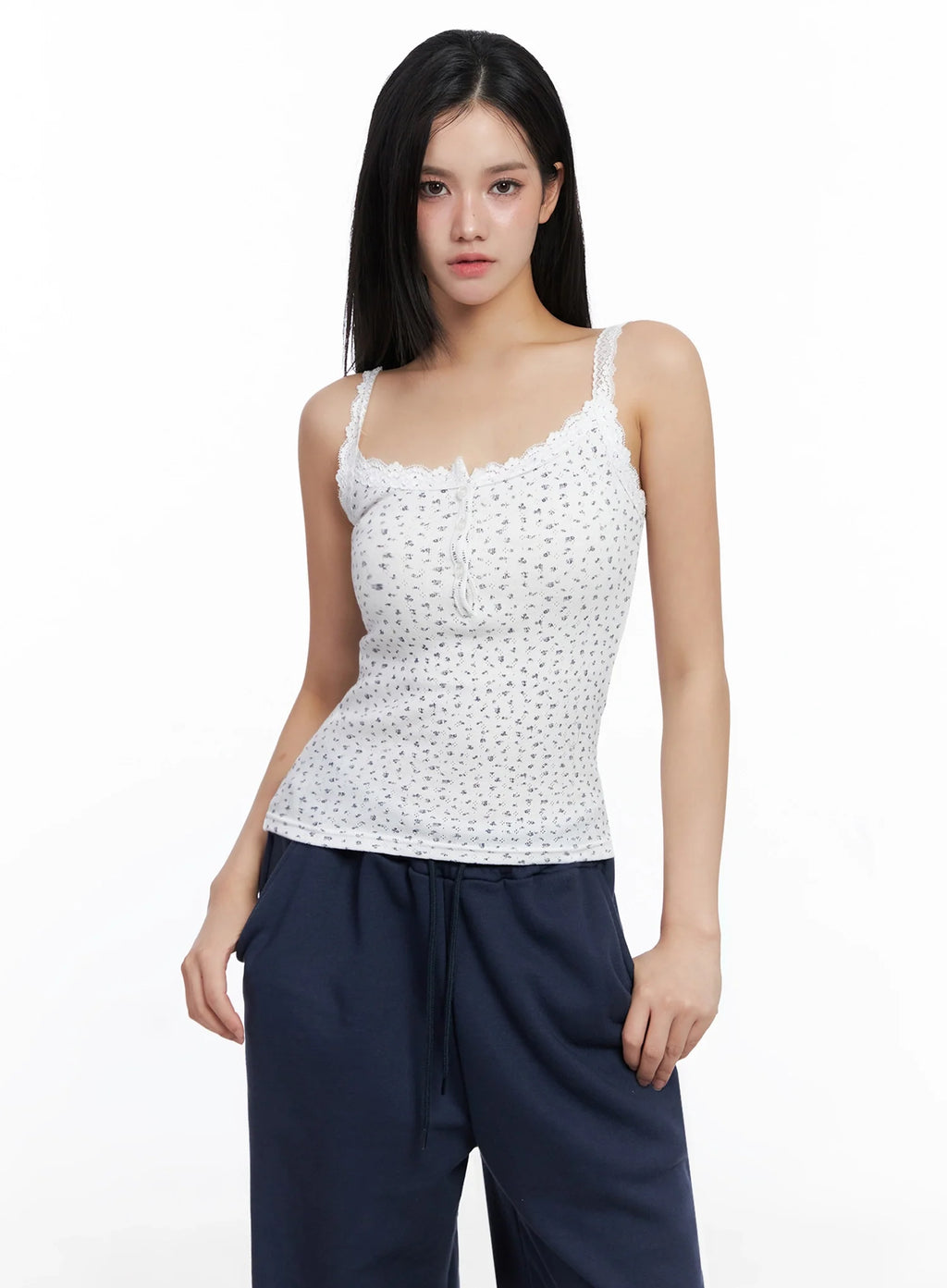 Flower Lace-Trim Tank Top IS525