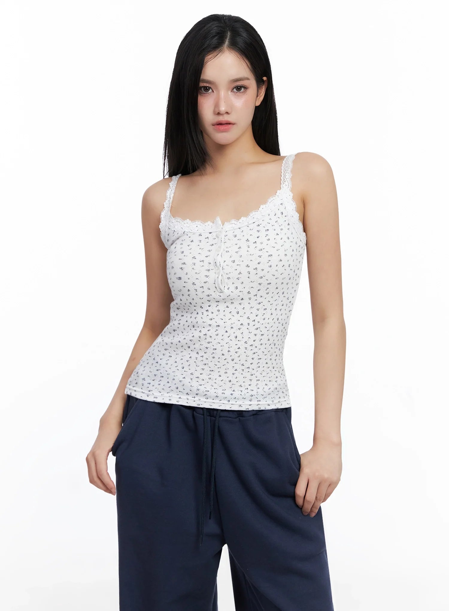 Flower Lace-Trim Tank Top IS525
