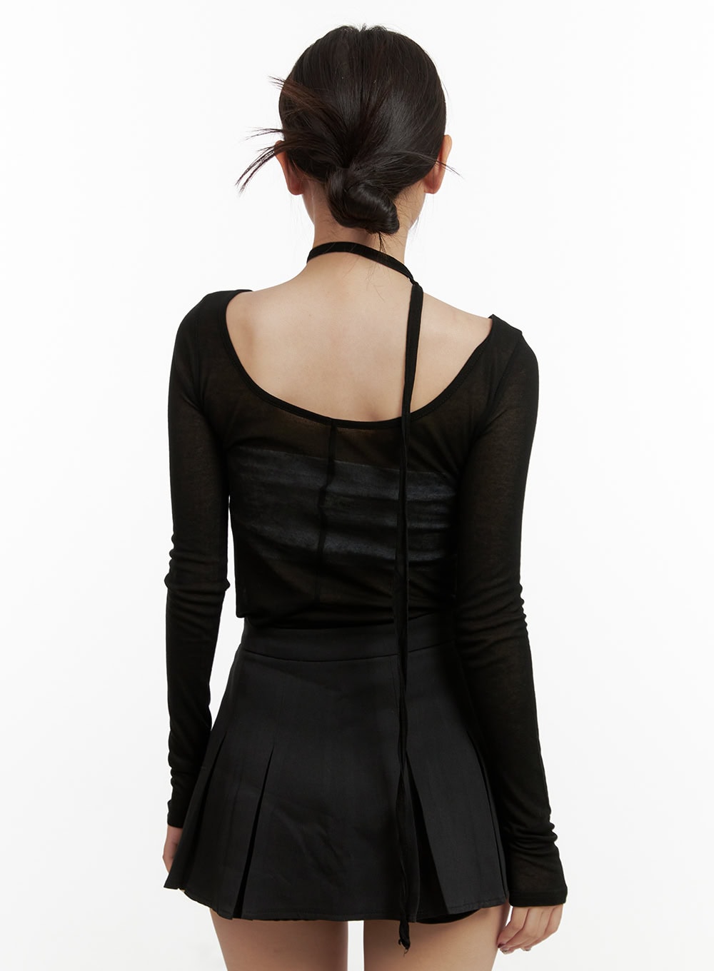 Sheer U-Neck Top with Scarf OU403