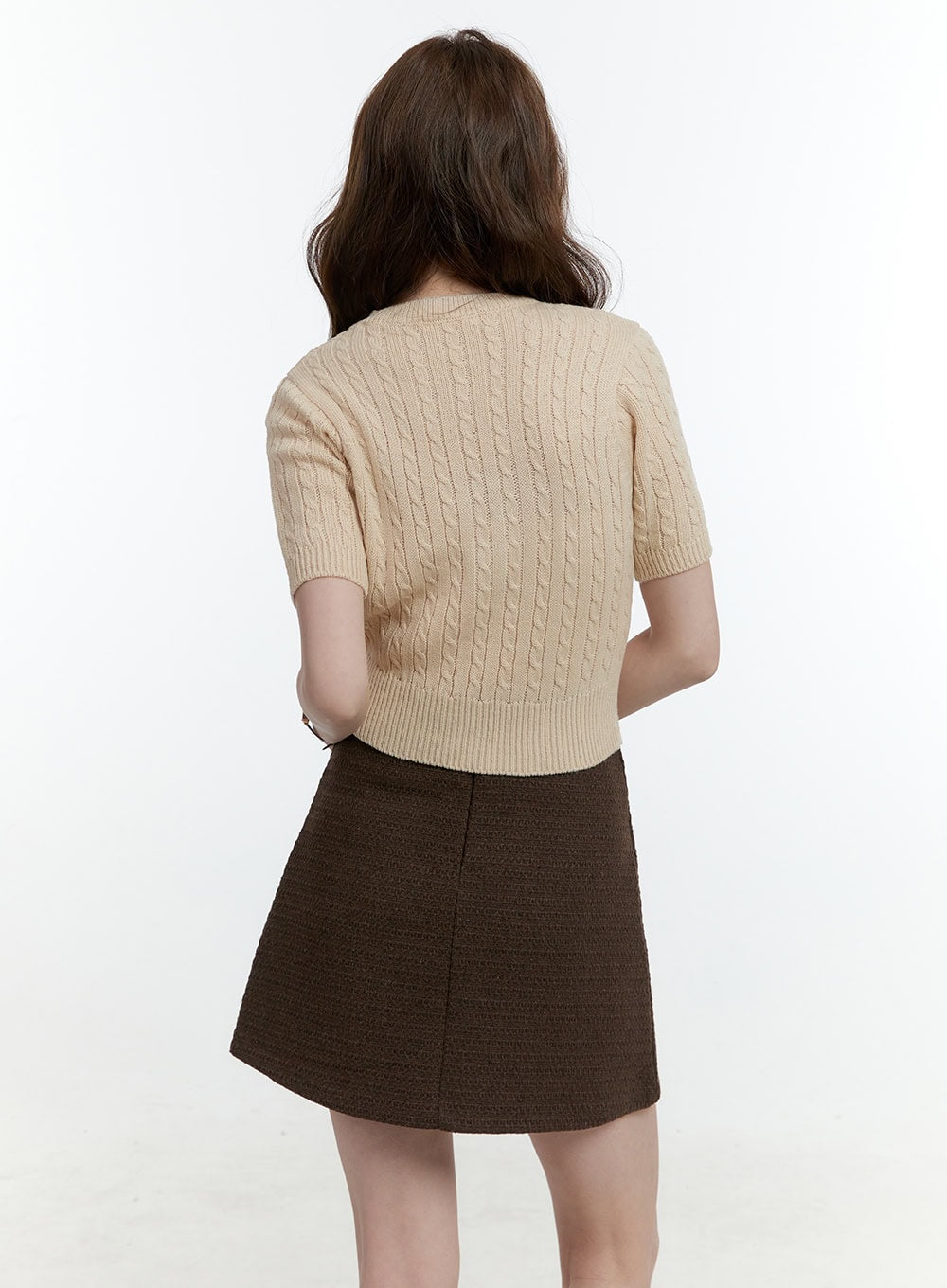 Cable-Knit Short-Sleeve Crop Sweater CF504