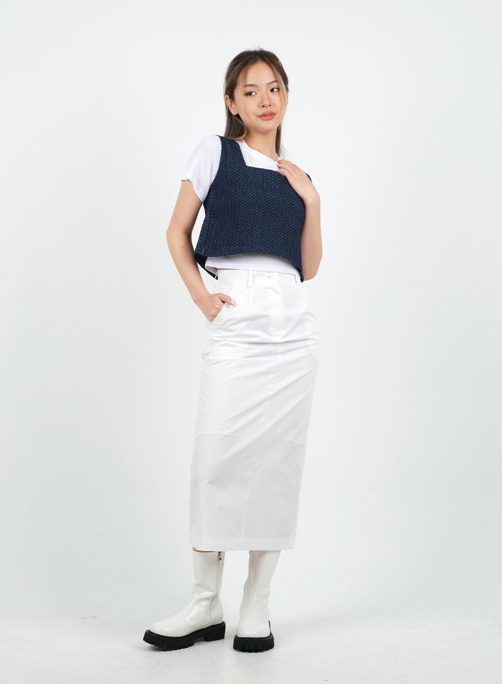 Sqaure Neck Cropped Denim Tank Top CA26