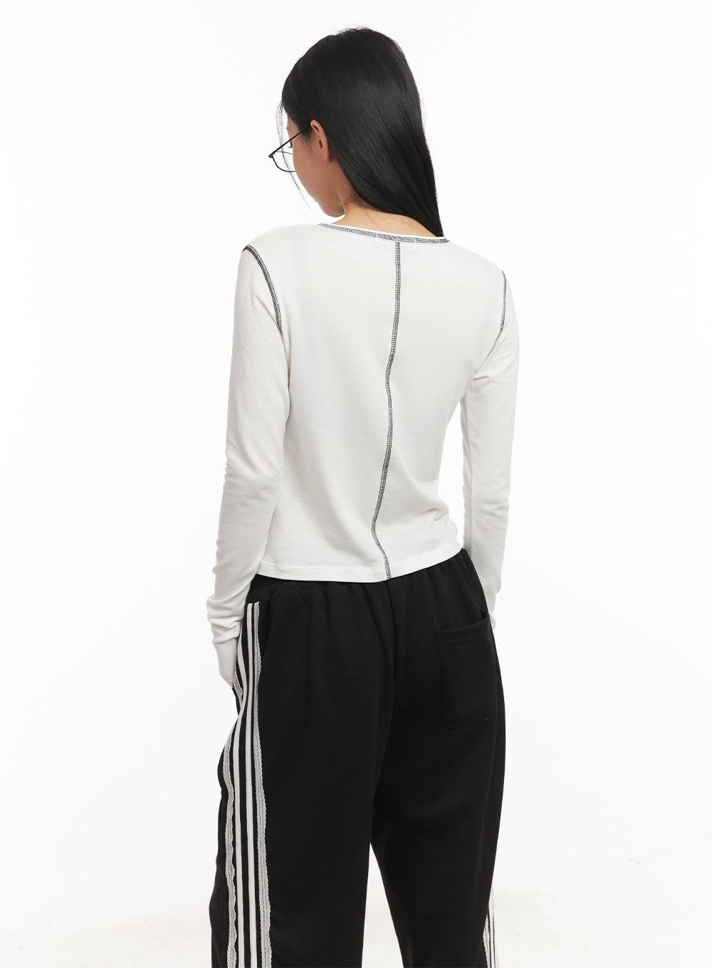 Stitched Long Sleeve Crop Top CM504