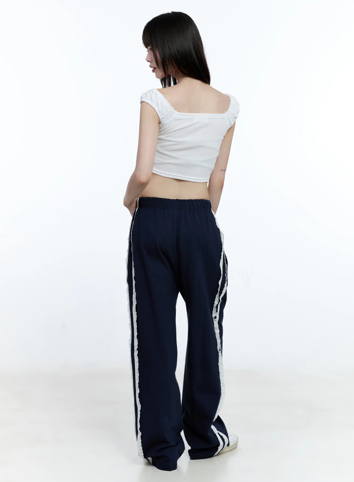 Lace-Trim Wide-Leg Sweatpants CG511