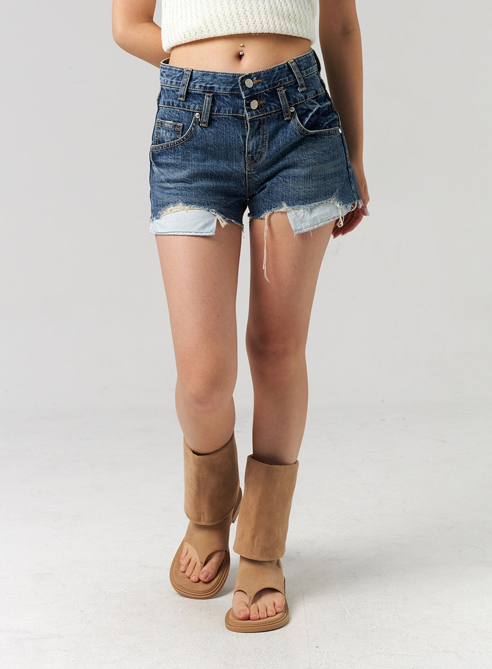 Dark Ripped Denim Shorts CL305