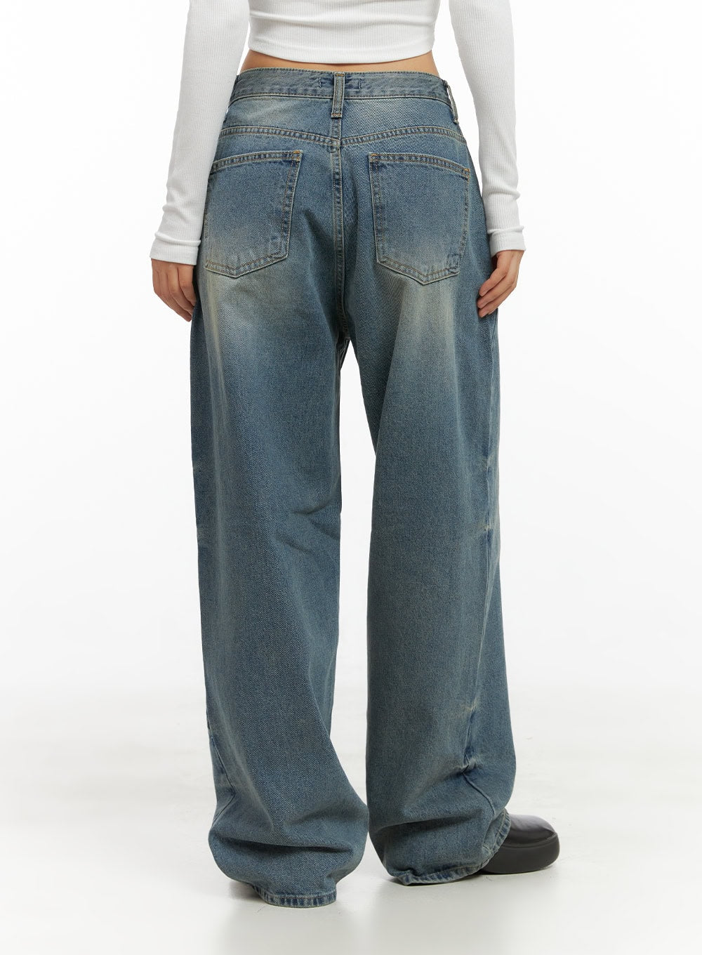 Indie Wide-Leg Washed Denim Jeans CS405