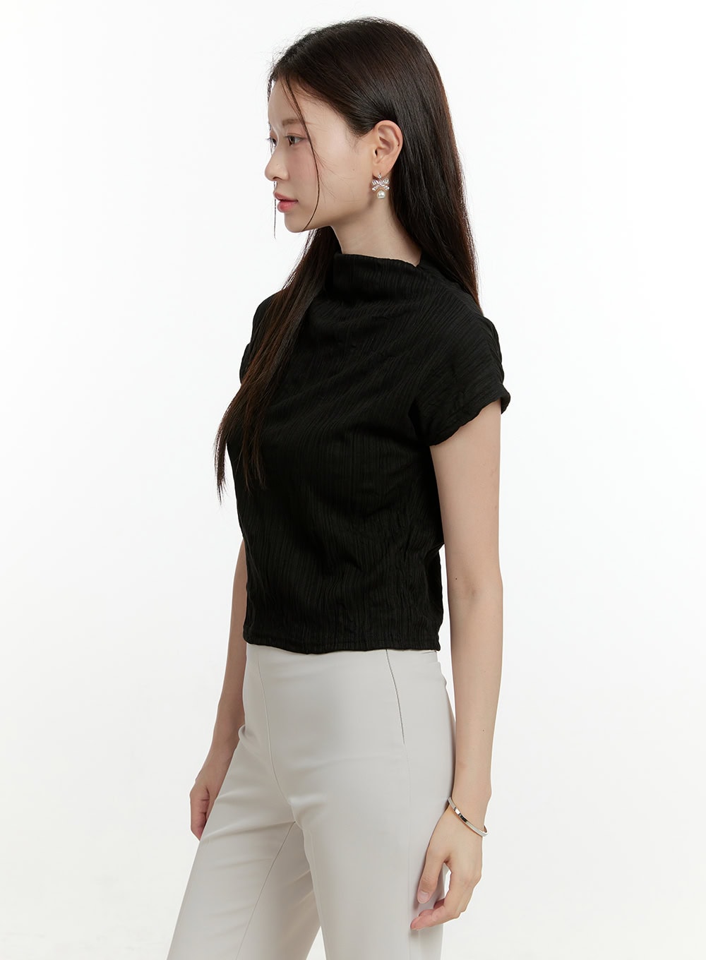 Mock Neck Textured Top OL423