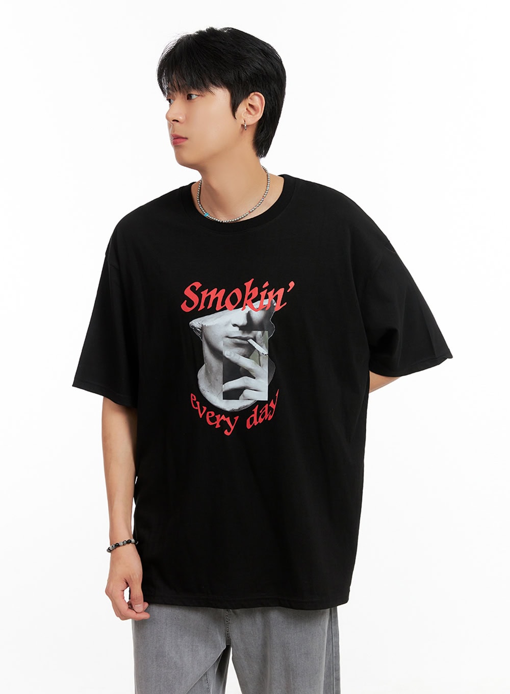 Men's Cotton Graphic Oversize T-Shirt (Black) IG402
