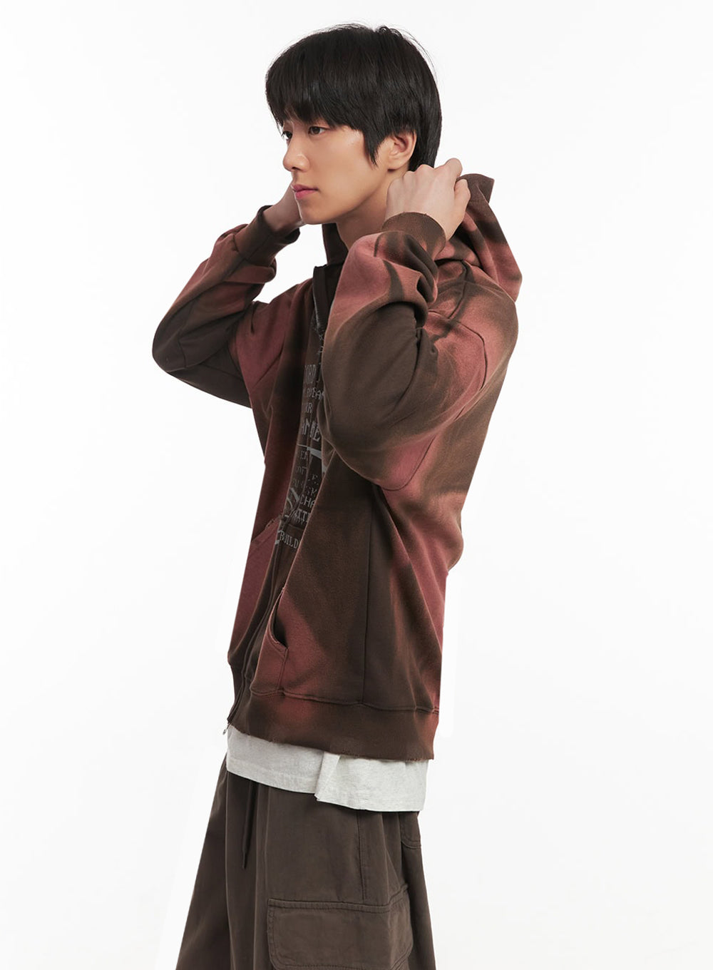 Men's Graphic Dye Washed Hooded Jacket IA510