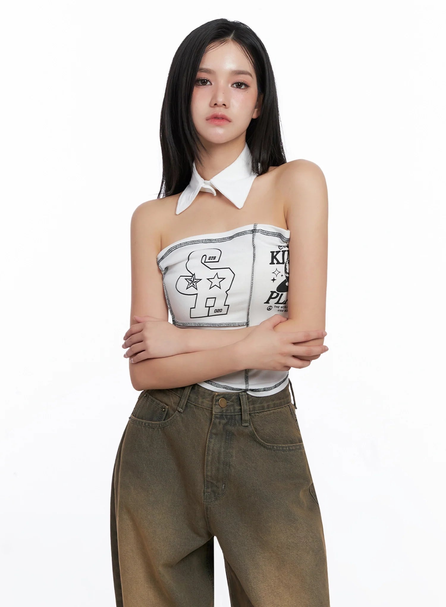 Graphic Collared Tube Top IS525