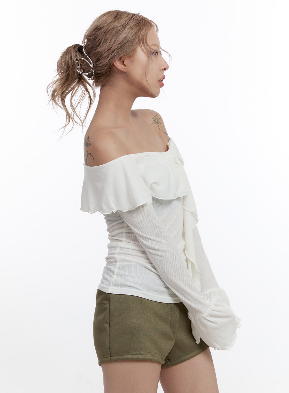 Solid Off Shoulder Long Sleeve Top CN422