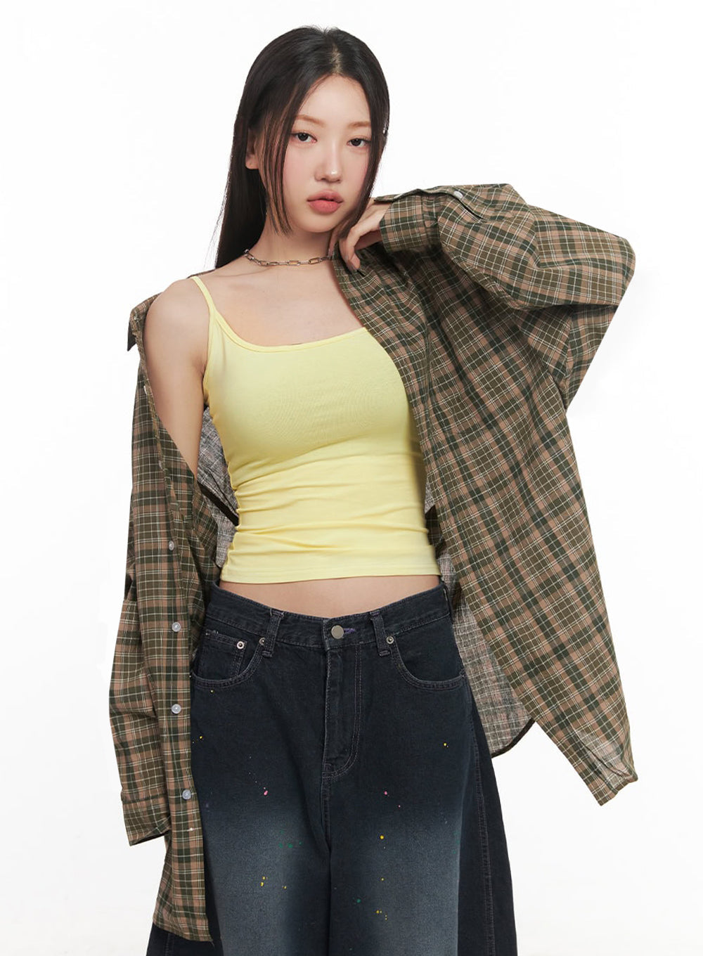 Checkered Oversize Collared T-Shirt IM525