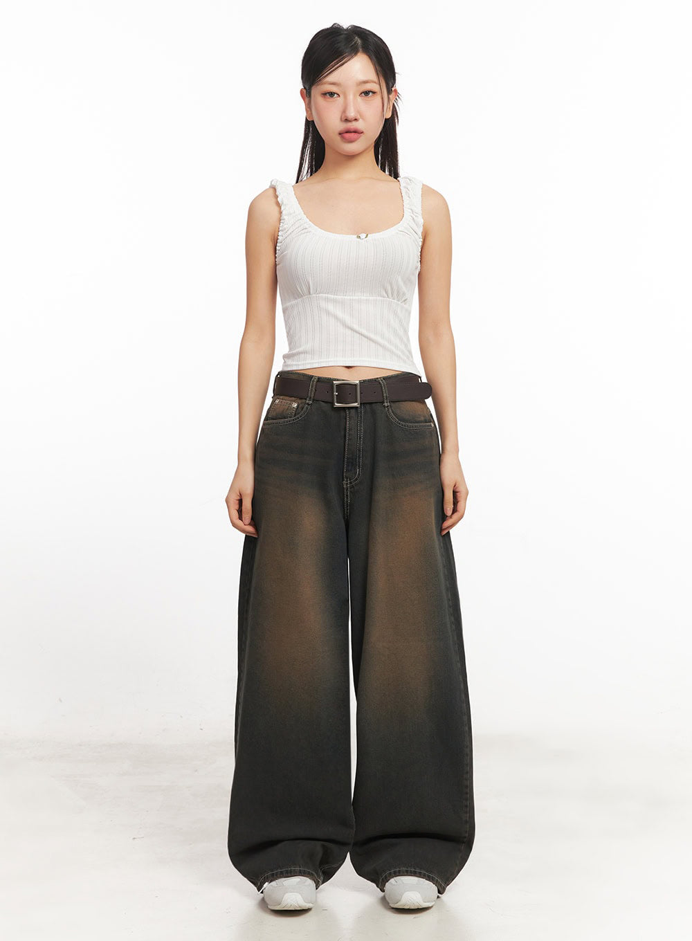 Frill Shirring Crop Tank Top IA524