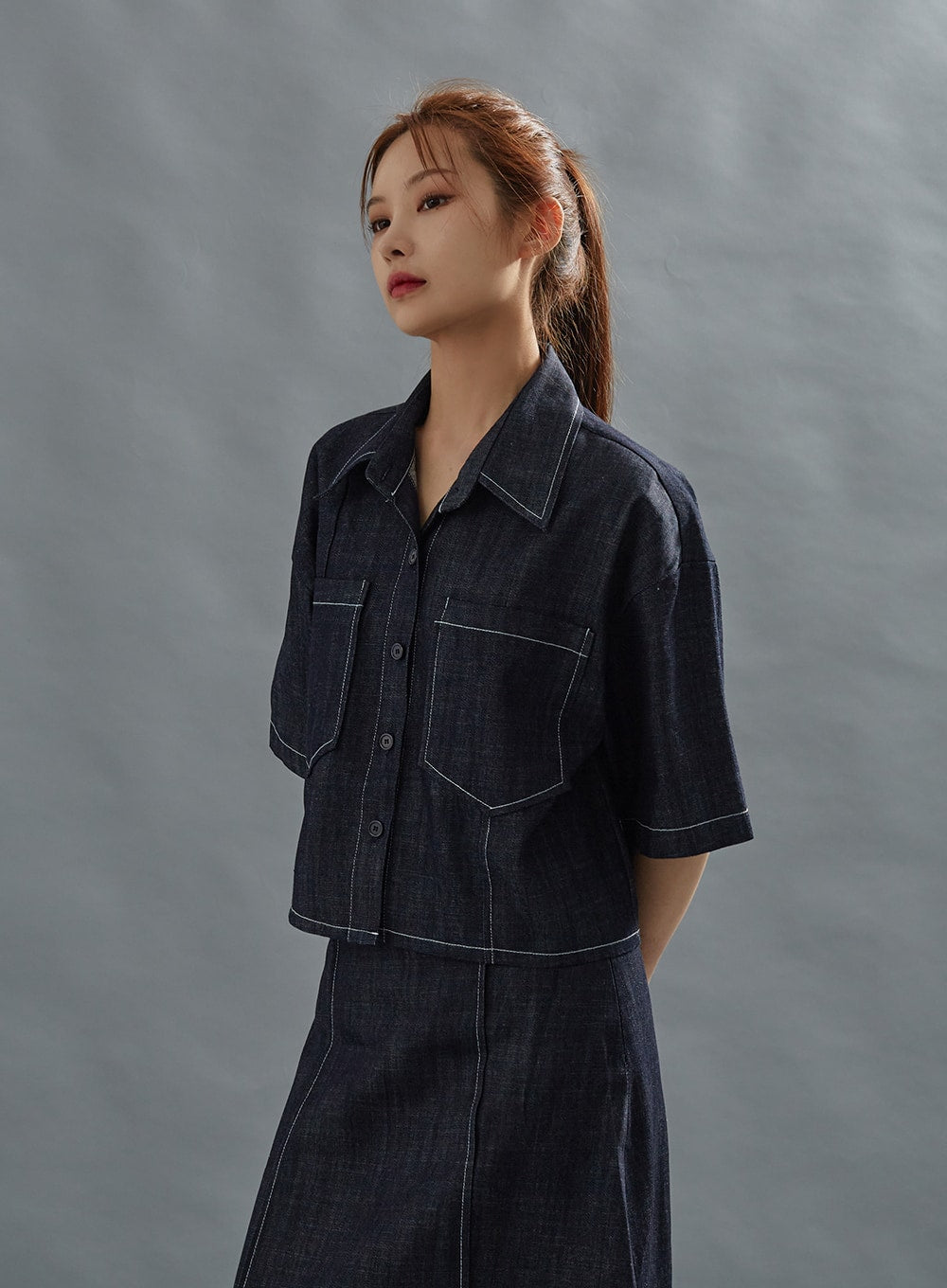 Stich Crop Short Sleeve Shirt CG01