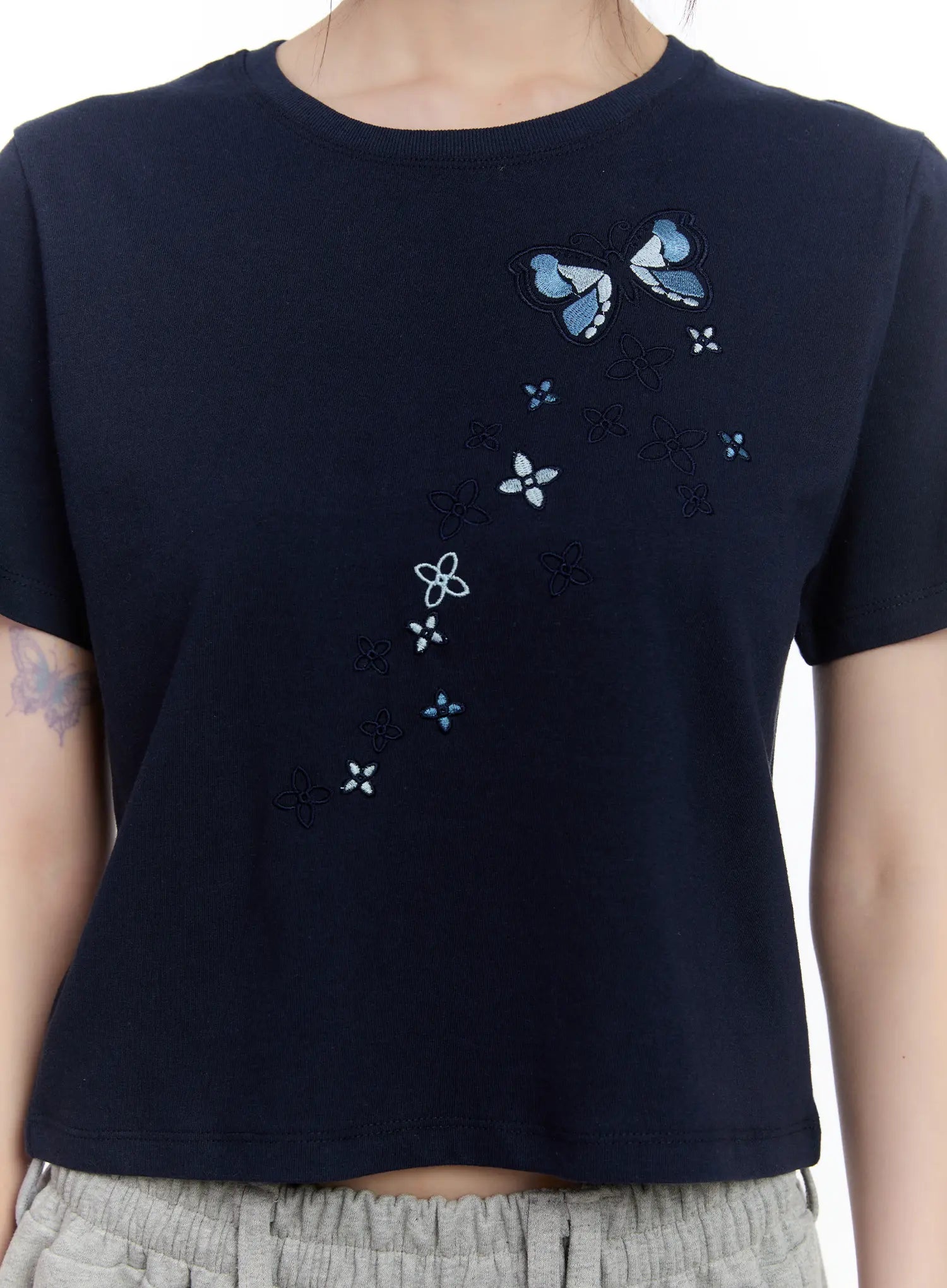 Embroidered Butterfly Baby Crop Tee CL507