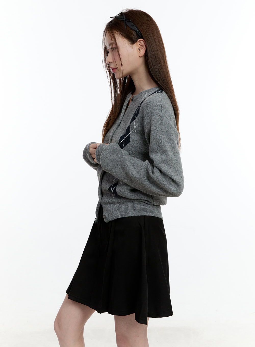 Cashmere-Blend Argyle Buttoned Cardigan CM521