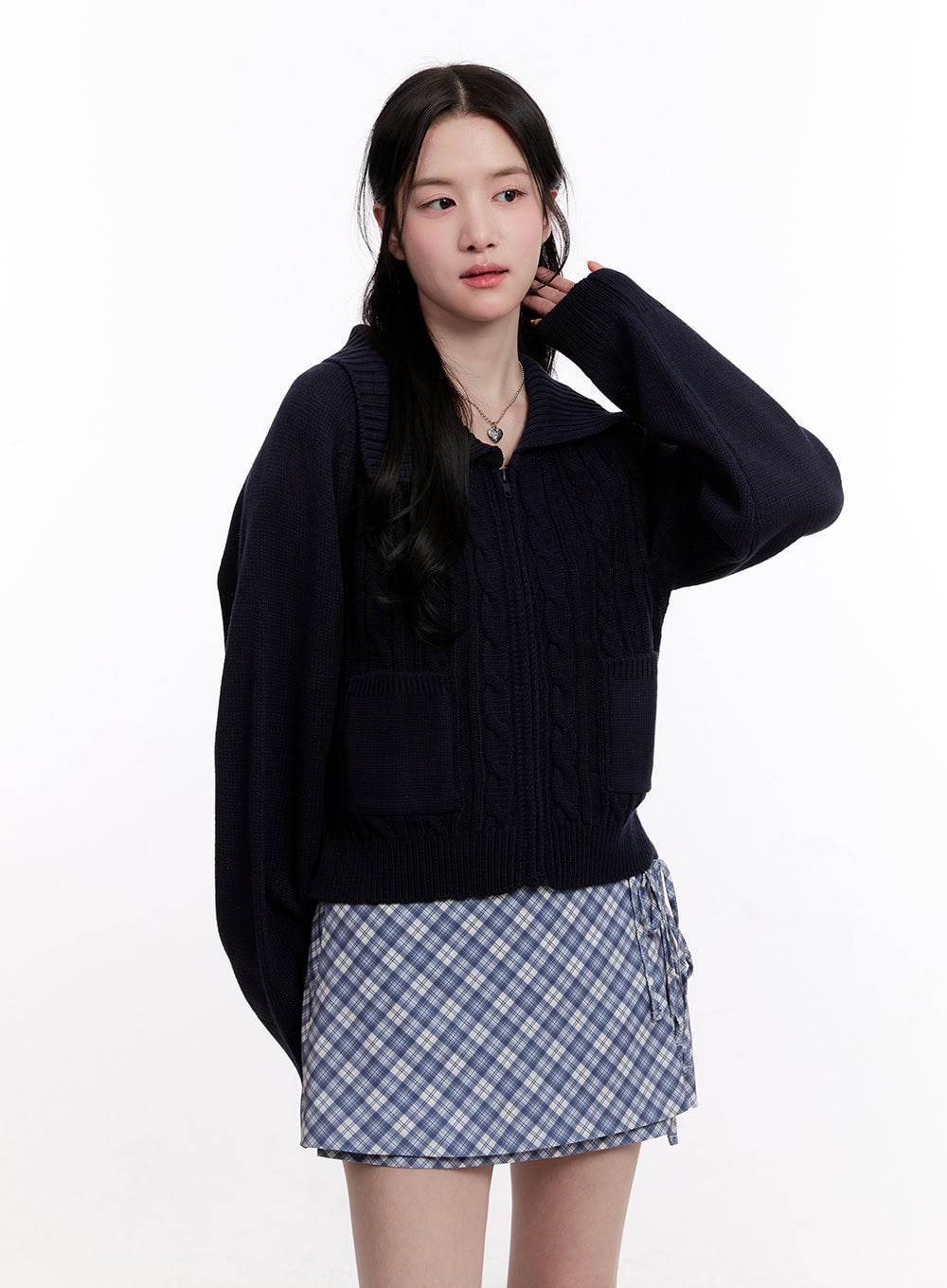 Cable Knit Zip-Up Cardigan CM526