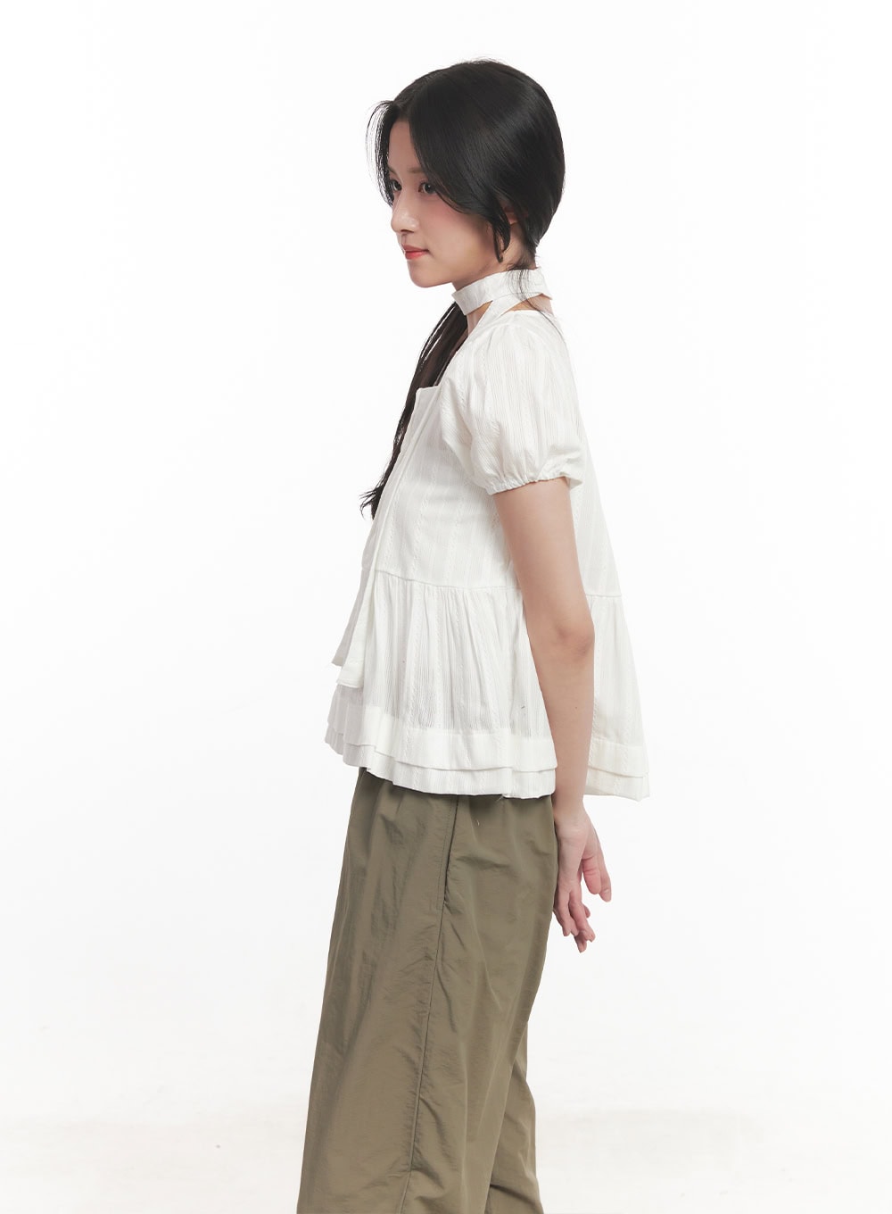 Puff-Sleeve Blouse & Scarf Set CA510