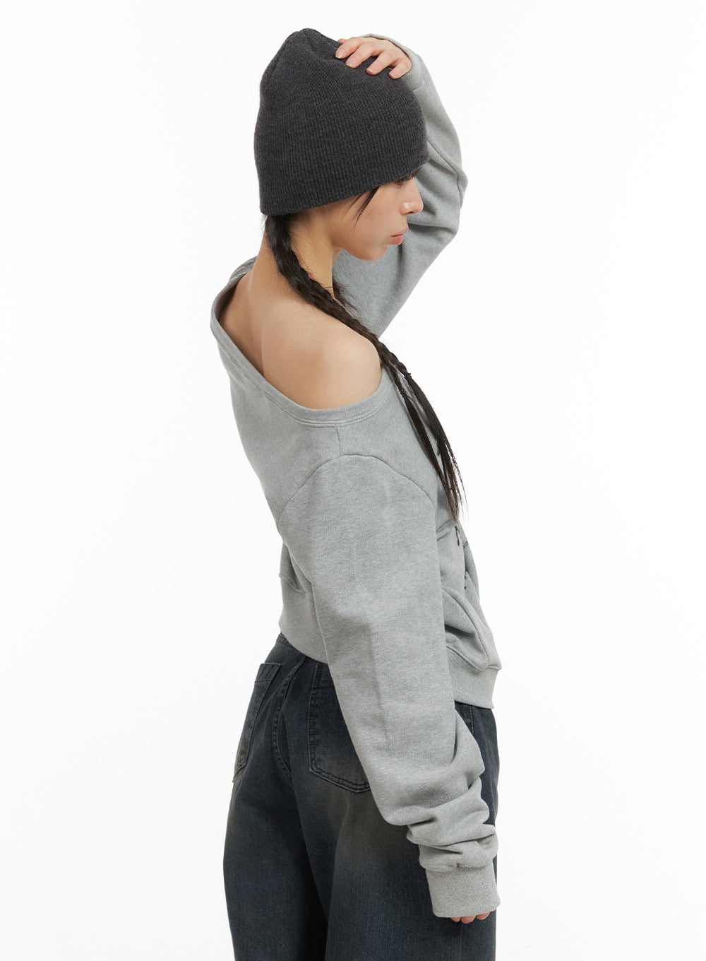 Cozy Lettering Off Shoulder Sweatshirt CG419