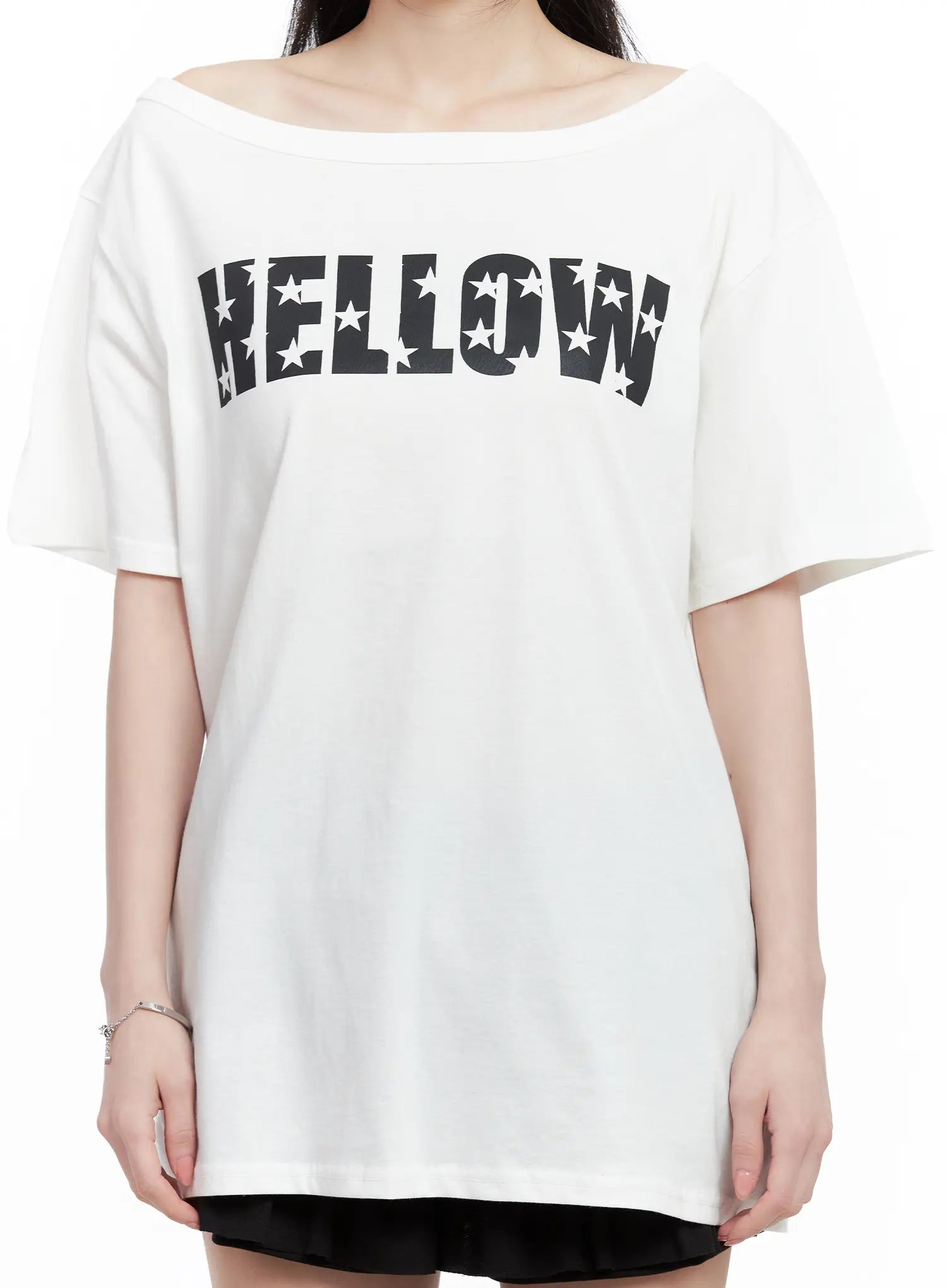 Graphic Off-Shoulder Oversized Tee CL501