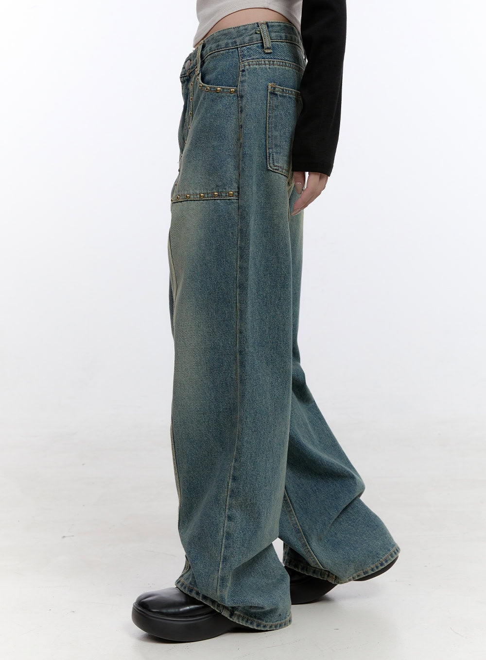 Harper Studded Wide Leg Denim Jeans CO418