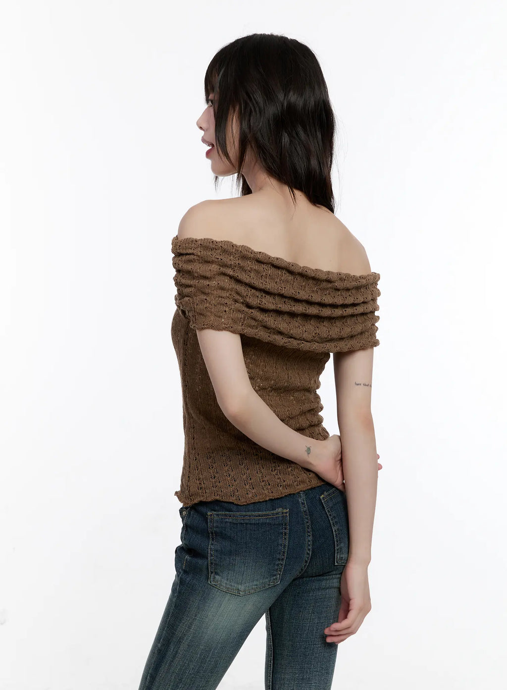 Shirred Off-Shoulder Knit Top CL504