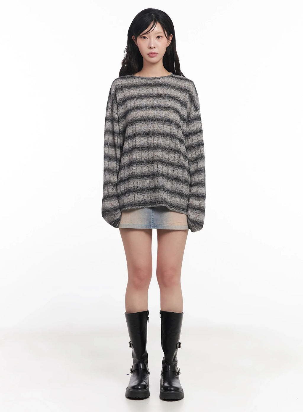 Striped Knit Long-Sleeve Pullover IC503