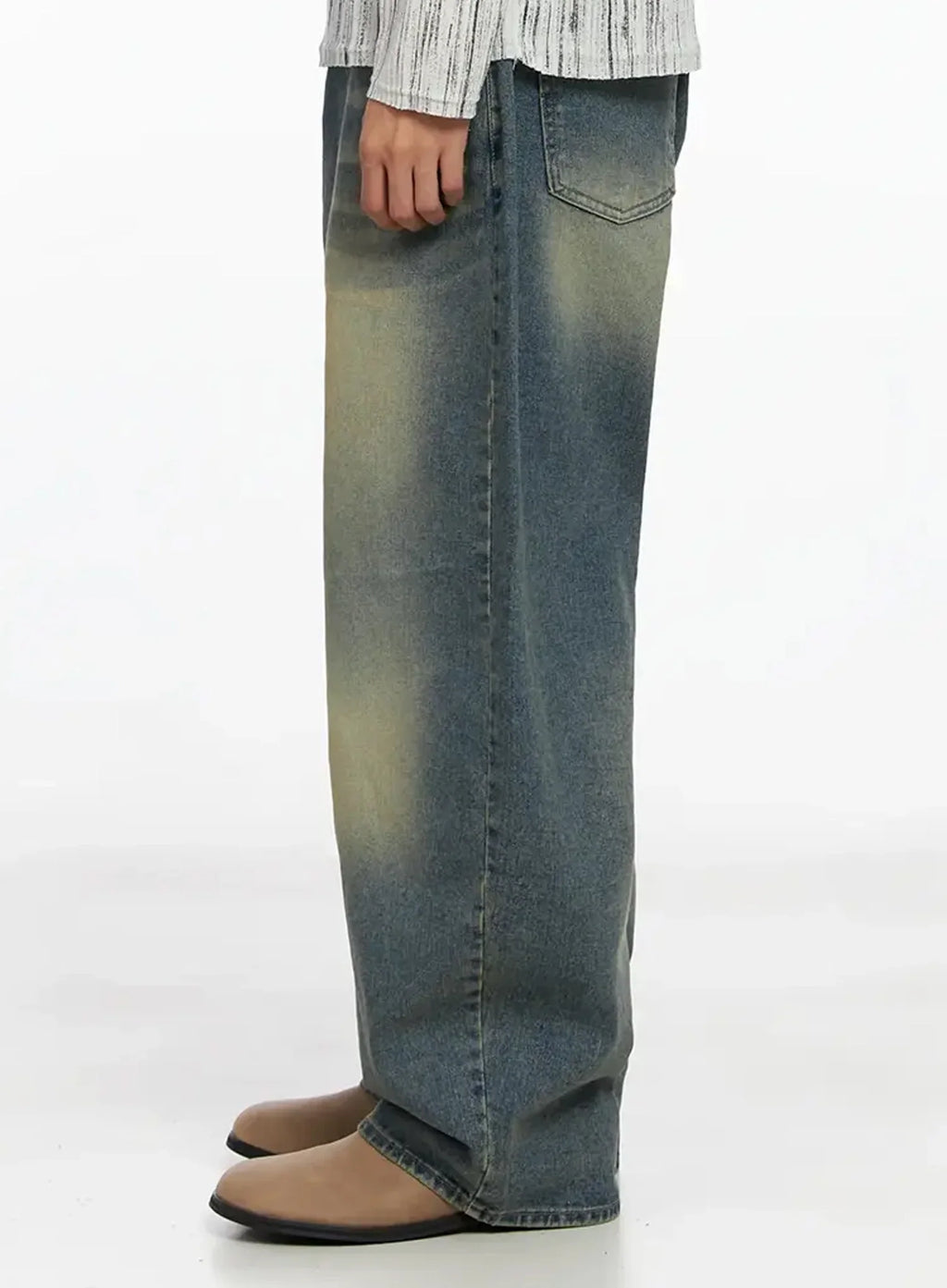 Men's Classic Blue Washed Wide-Leg Jeans IO516