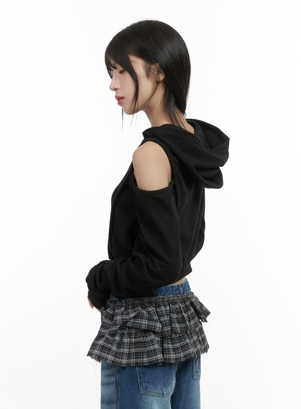 Zip-up Cut Out Crop Hoodie CS419