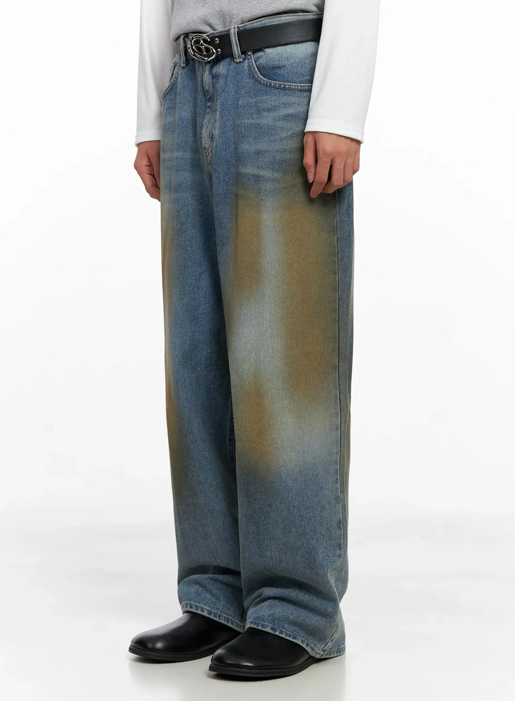 Men's Vintage Washed Wide-Leg Jeans IO516