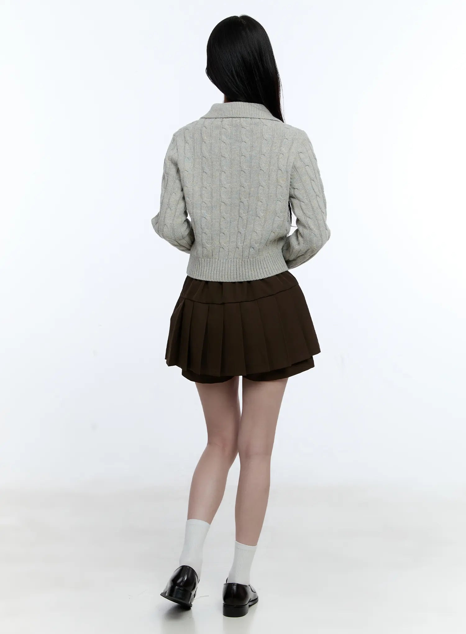Button-Up Collared Cable Knit Cardigan CG514