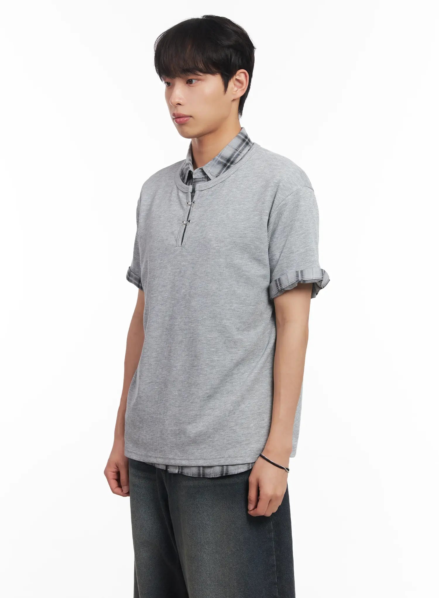 Men's Henley Neck Short-Sleeve Tee IU519