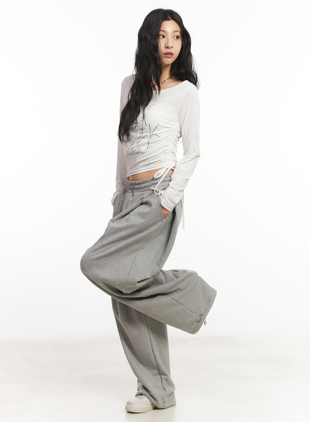 Graphic Shirred Crop Top CA504