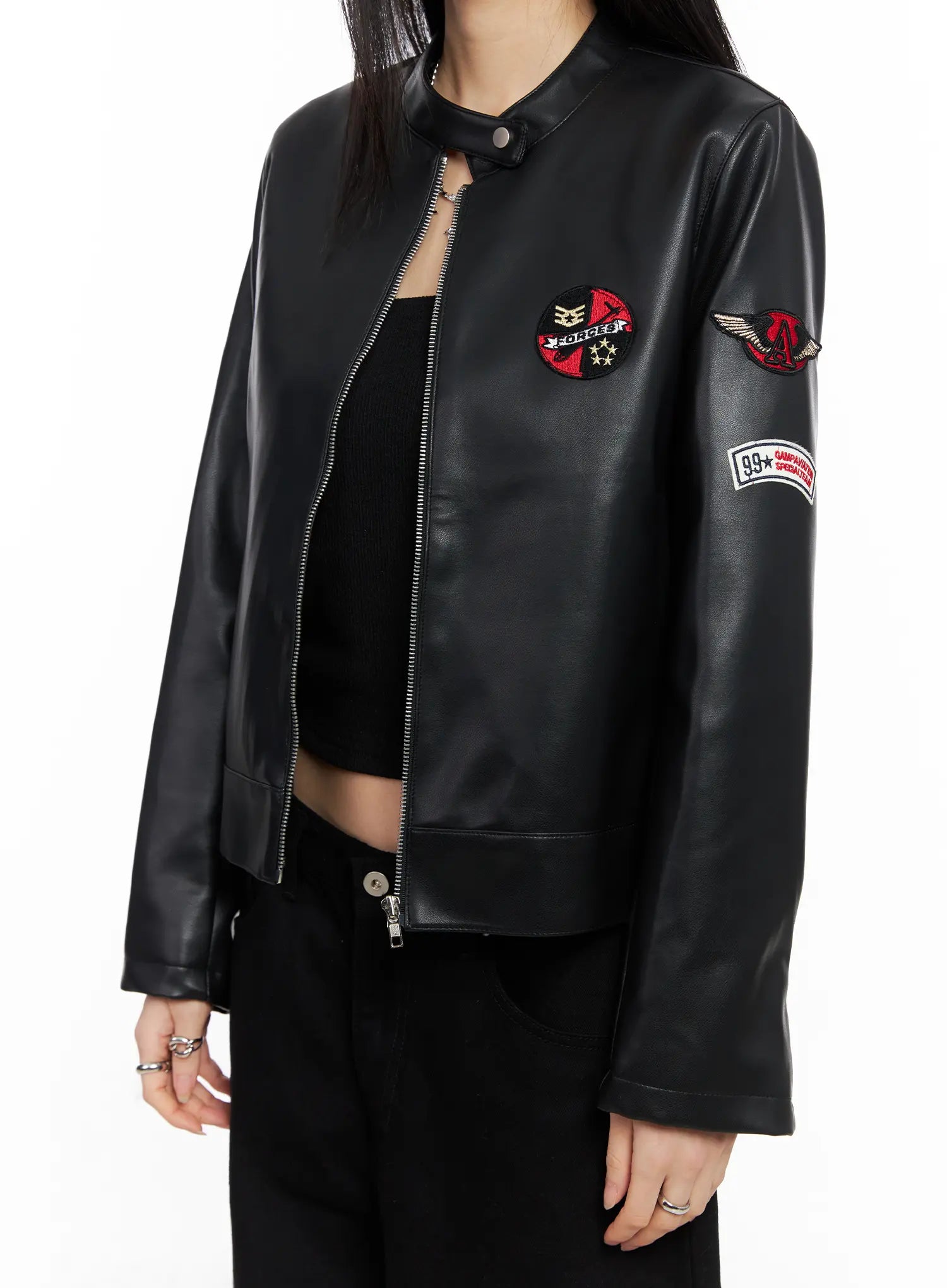 Graphic Crop Leather Jacket CC1109