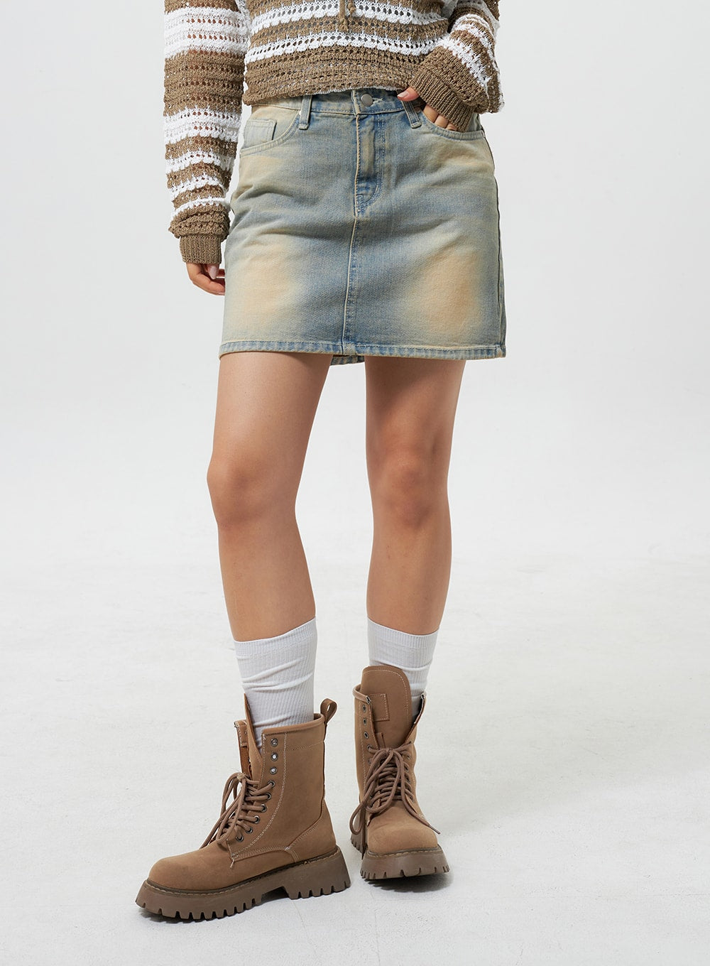 Light Wash Denim Mini Skirt CY324