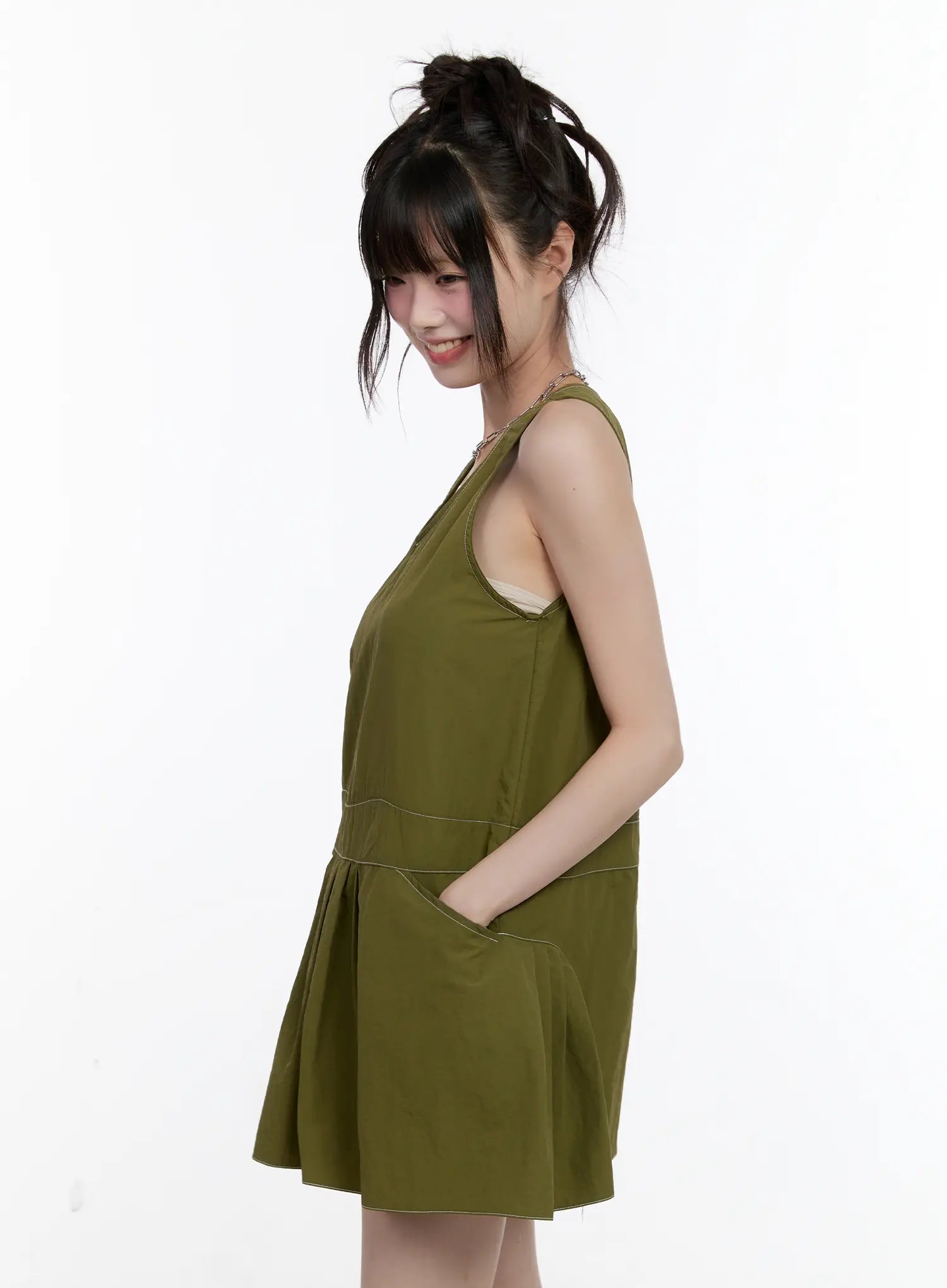 Olive Green Pintuck Mini Dress CL507