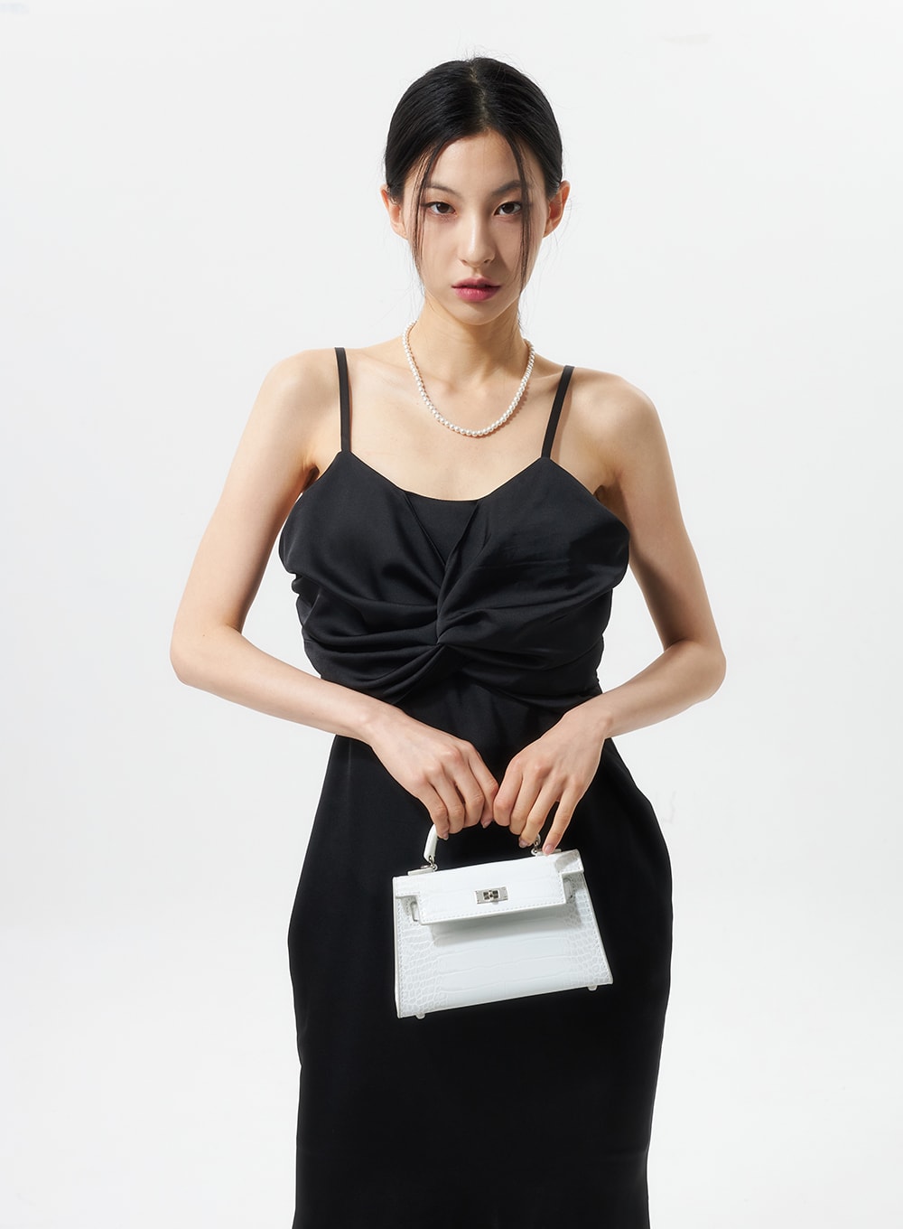 Cross Bust Satin Maxi Dress IU326