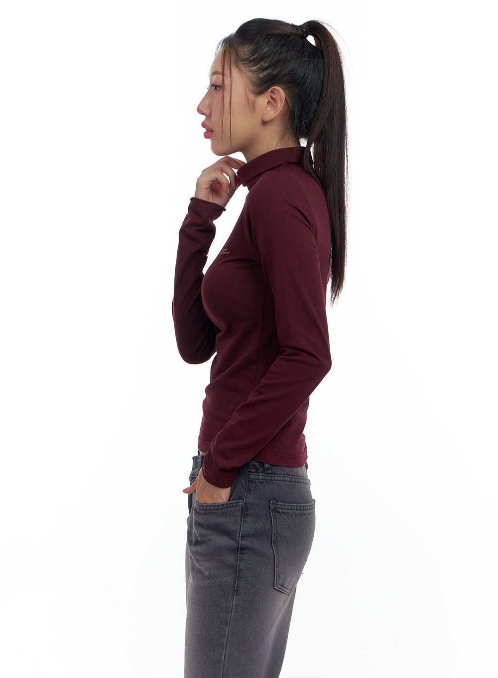 Cotton Lettering Turtle Neck T-Shirt CS424