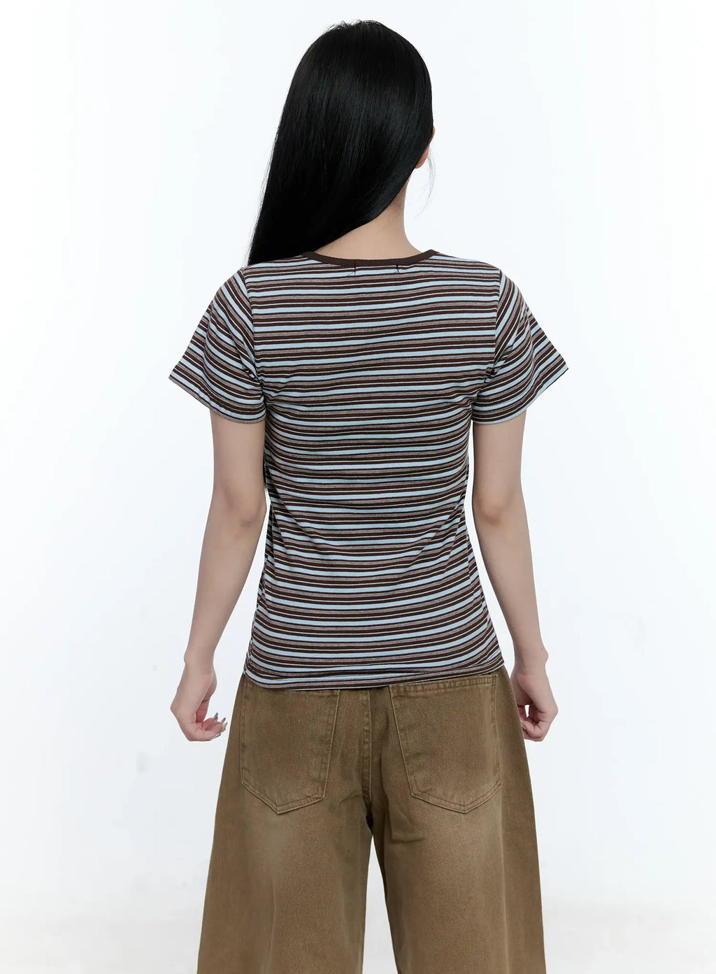 Striped V-Neck Shirred Tee CG501