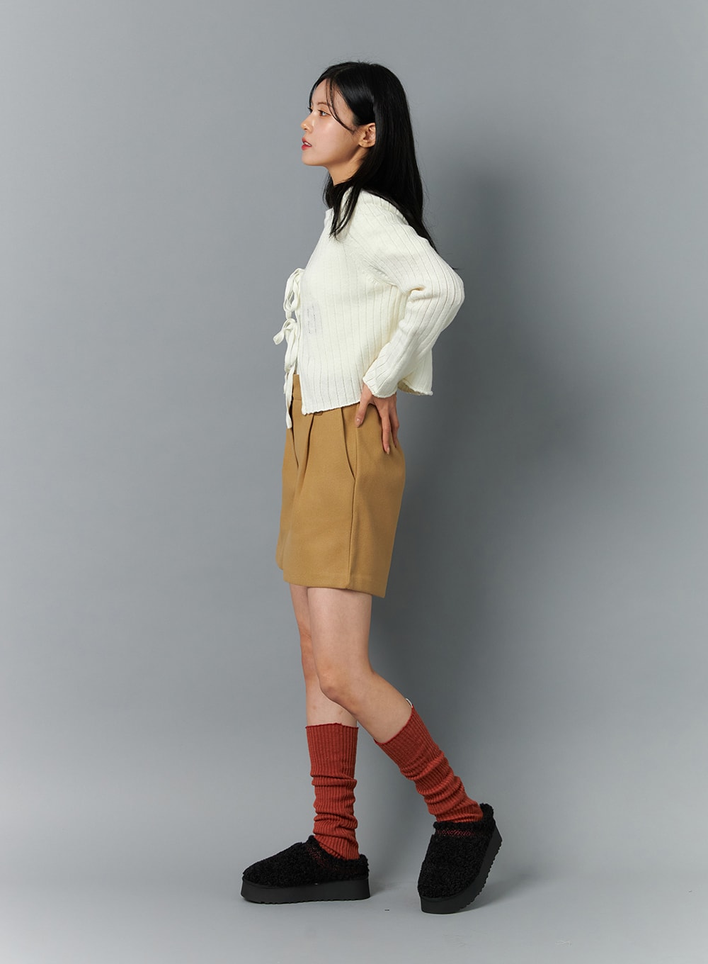 Tie V-Neck Ribbed Cardigan ON324