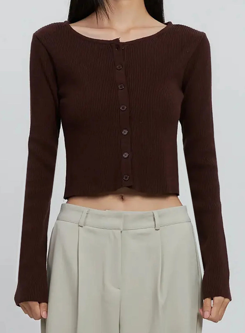 Ribbed Button-Up Cardigan IS516