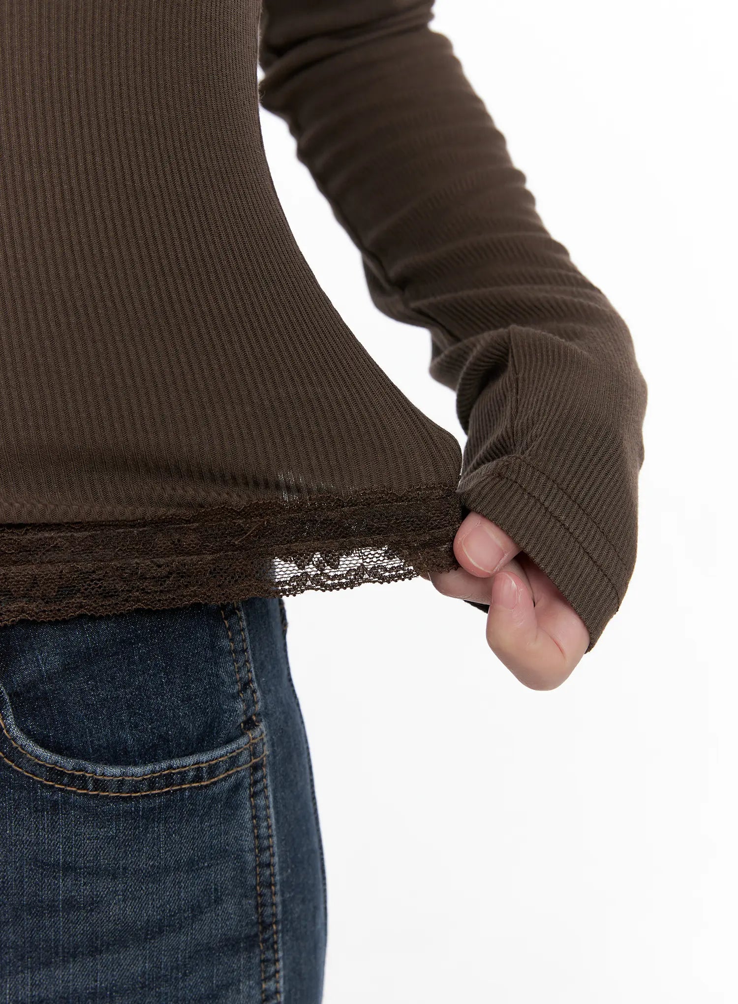 Slim Ribbed Lace Trim Top CG519