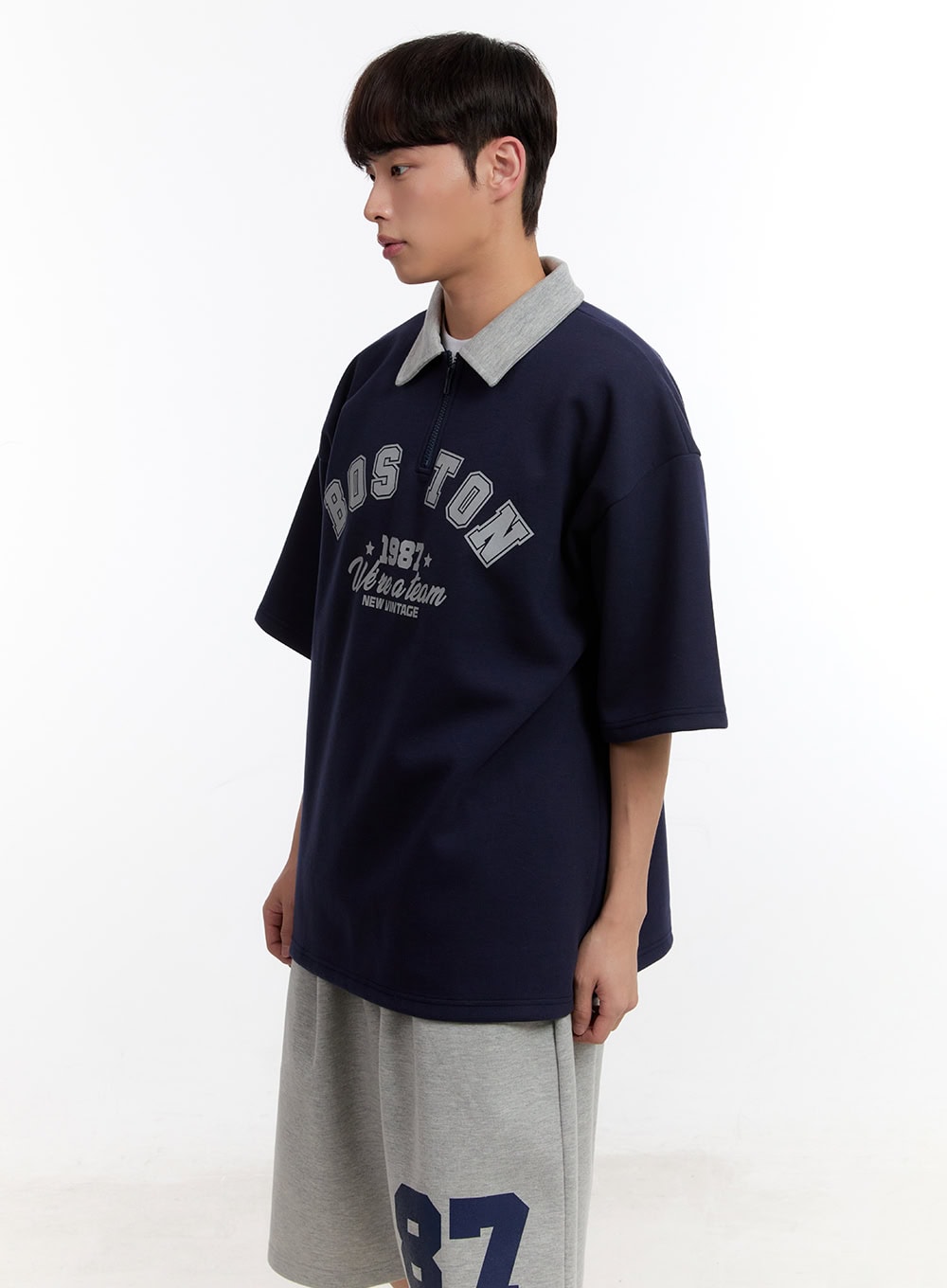 Men's Oversized Half-Zip Collared Sweatshirt IA504