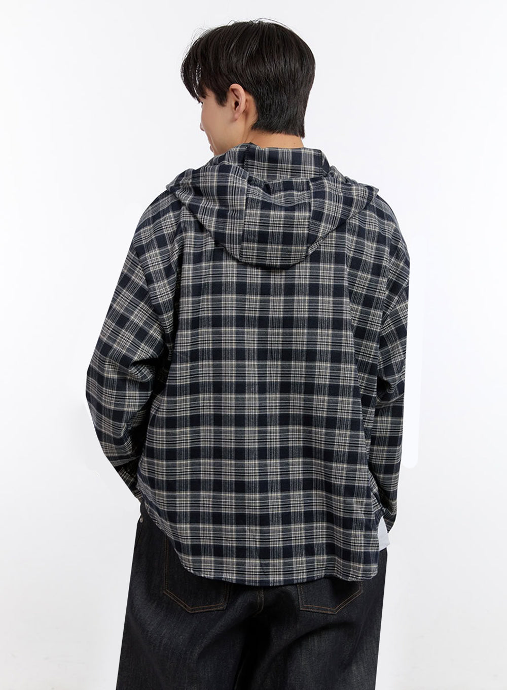 Men's Oversize Checkered Hooded Shirt IM525