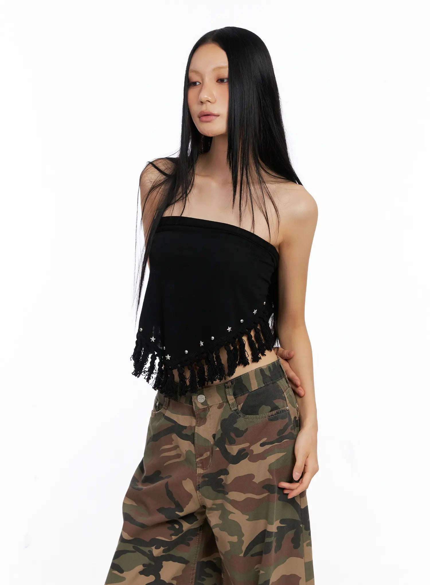 Western Fringe Scarf Strapless Top CS511