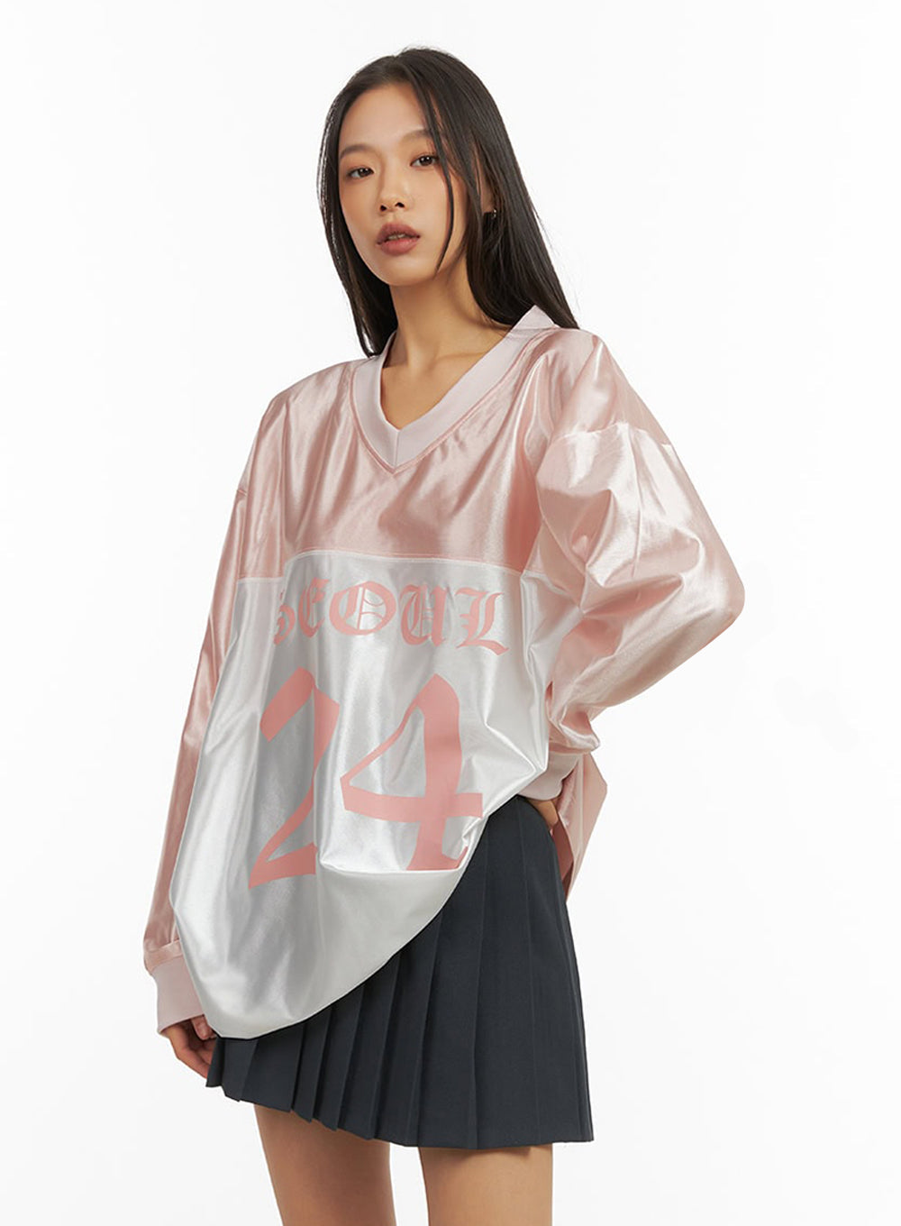 Pink Lettered Poly Sweat V-Neck Hoodie IO409