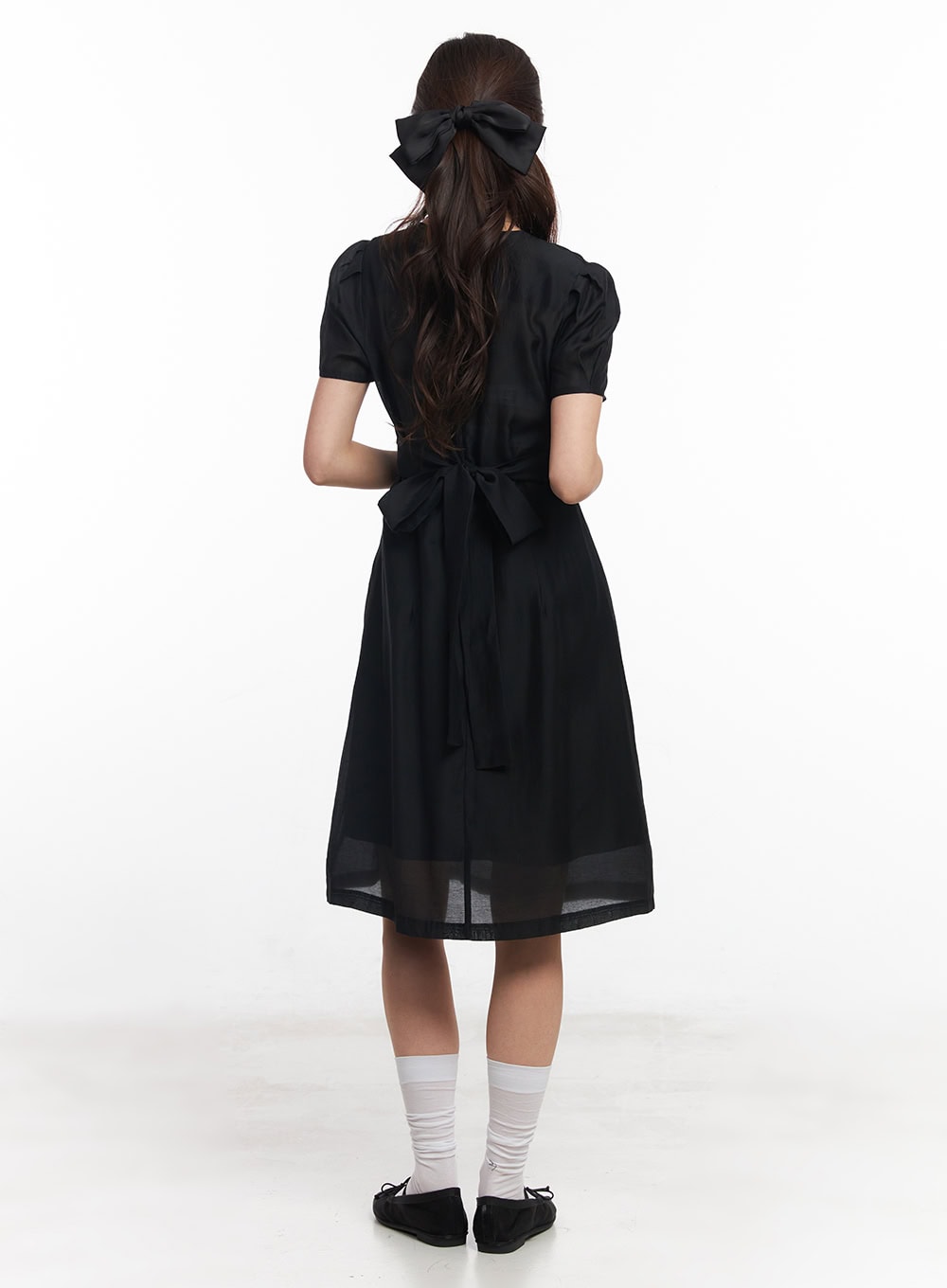 Puff-Sleeve Square Neck Midi Dress CY519