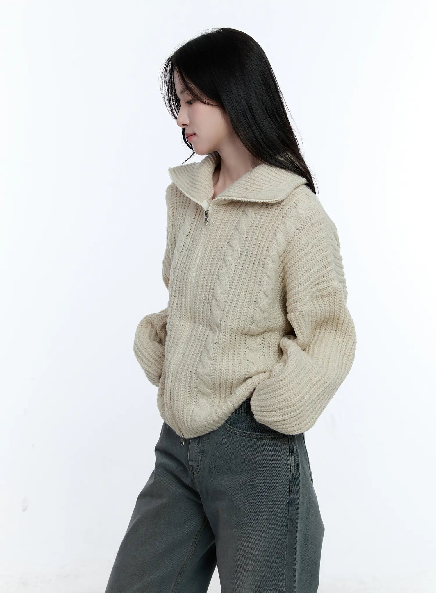 Cable Knit Double-Zip Sweater CG512