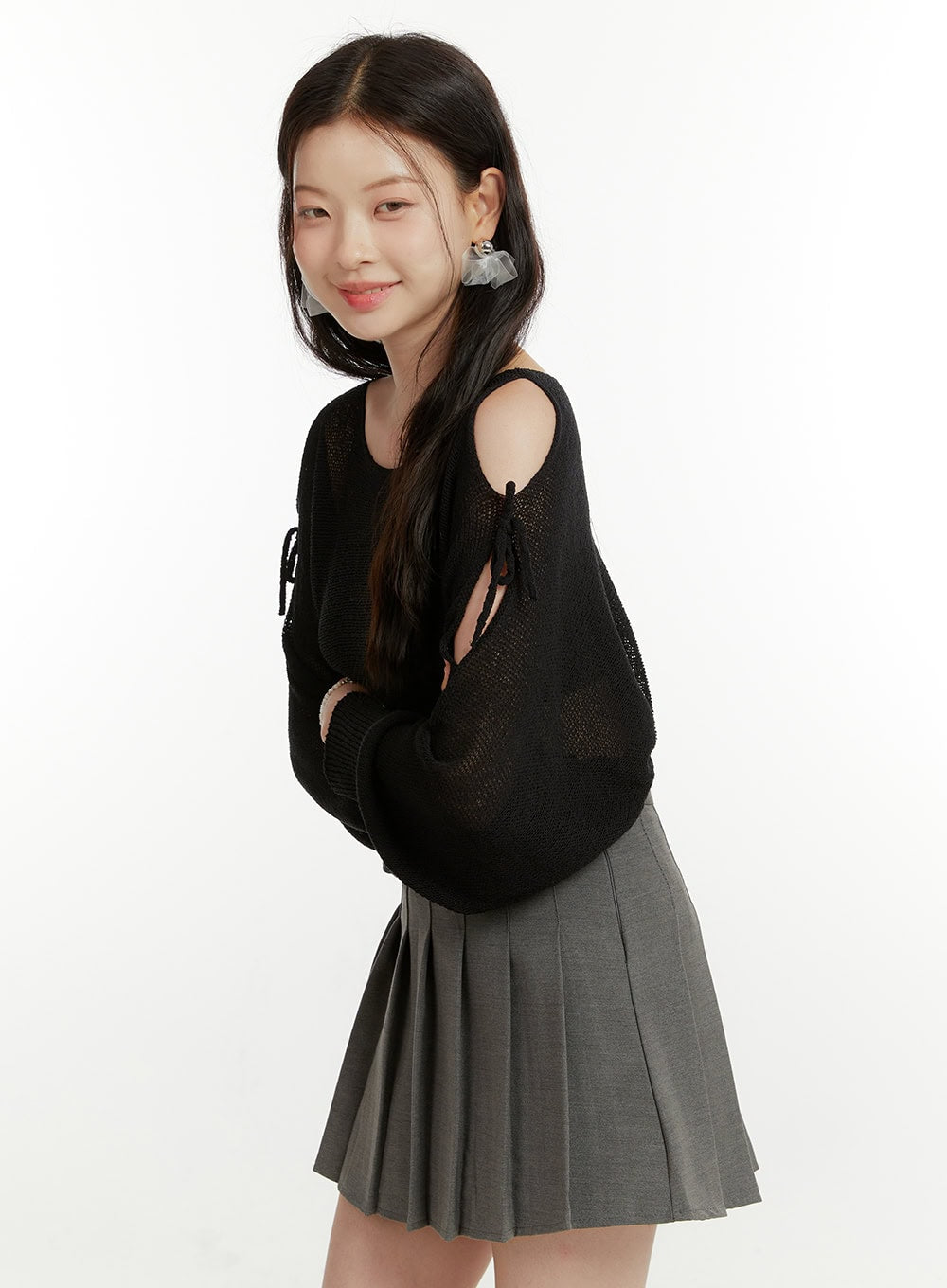 Hollow Out Side Ribbon Knit Sweater OU419