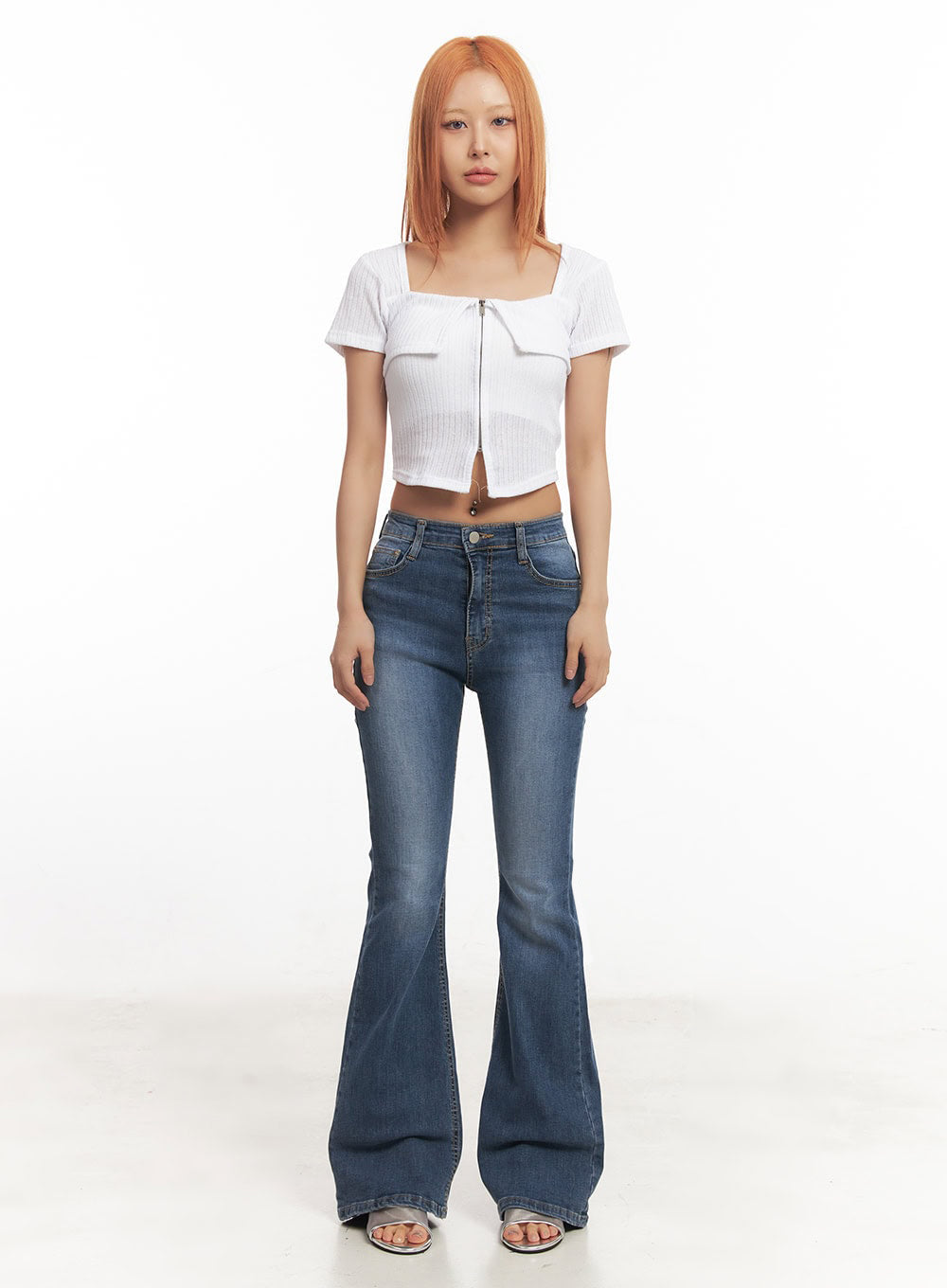 Zip-Up Square-Neck Crop Top IA517